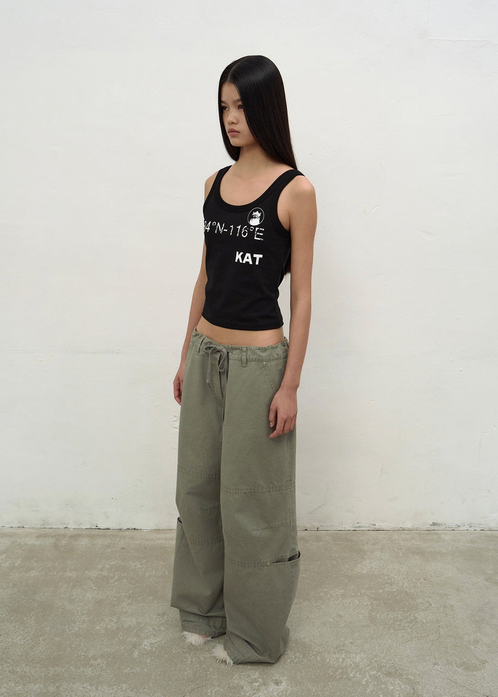 WASHED STRING WIDE-LEG TROUSERS (KHAKI)