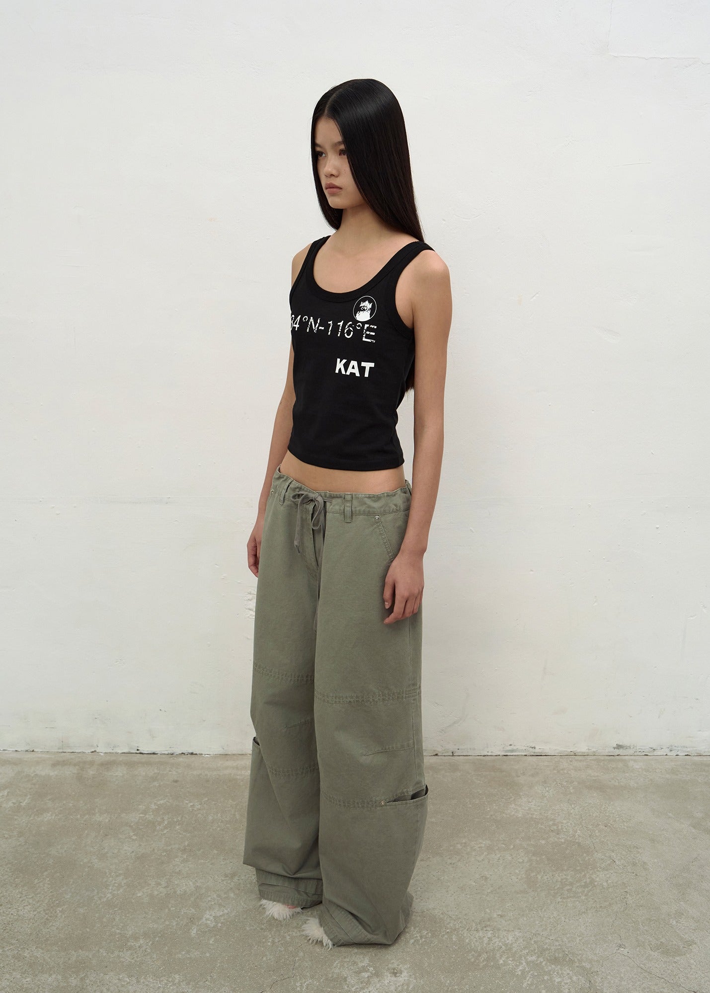 WASHED STRING WIDE-LEG TROUSERS (KHAKI)