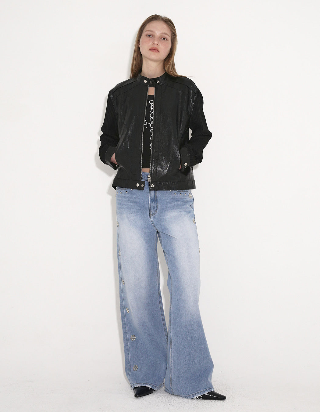 RIBBED PANEL BIKER JACKET / 3 COLOR