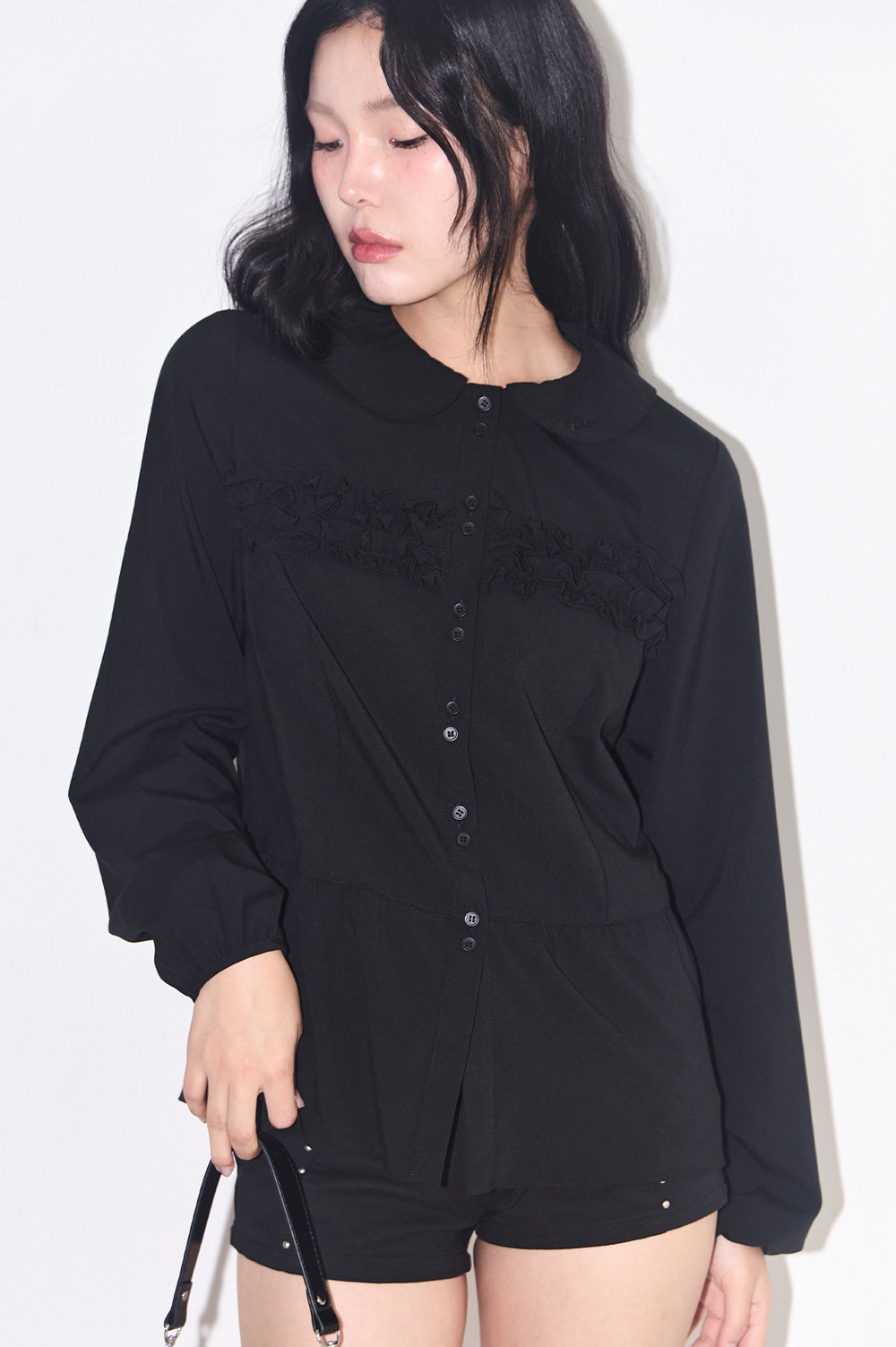 Ruffle Round Shirt Black