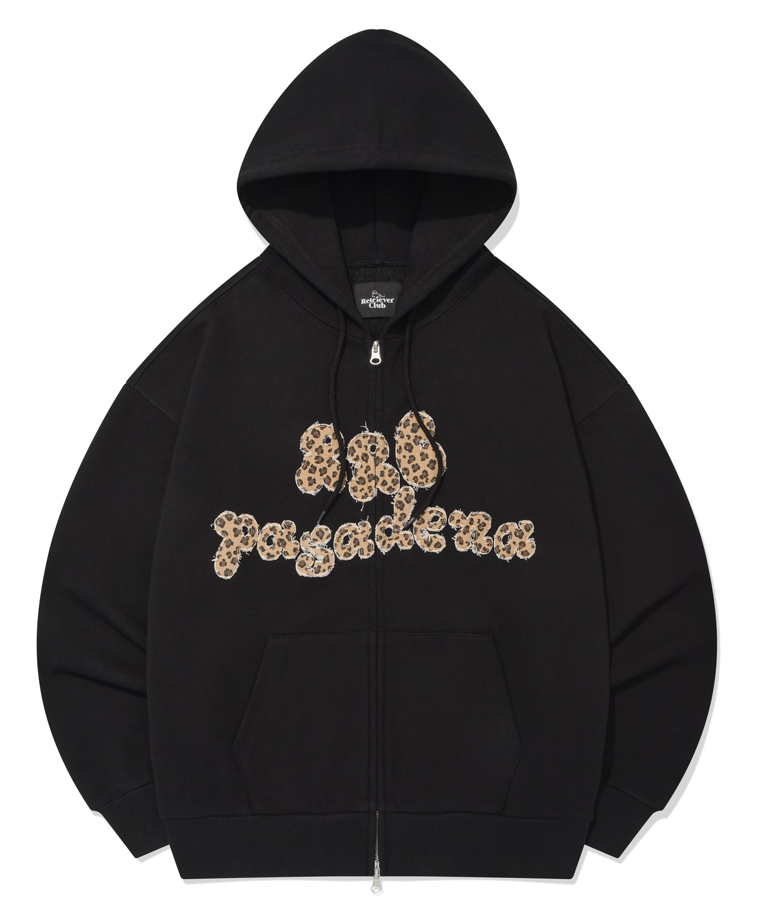 LEOPARD APPLIQUE HOOD ZIP UP BLACK