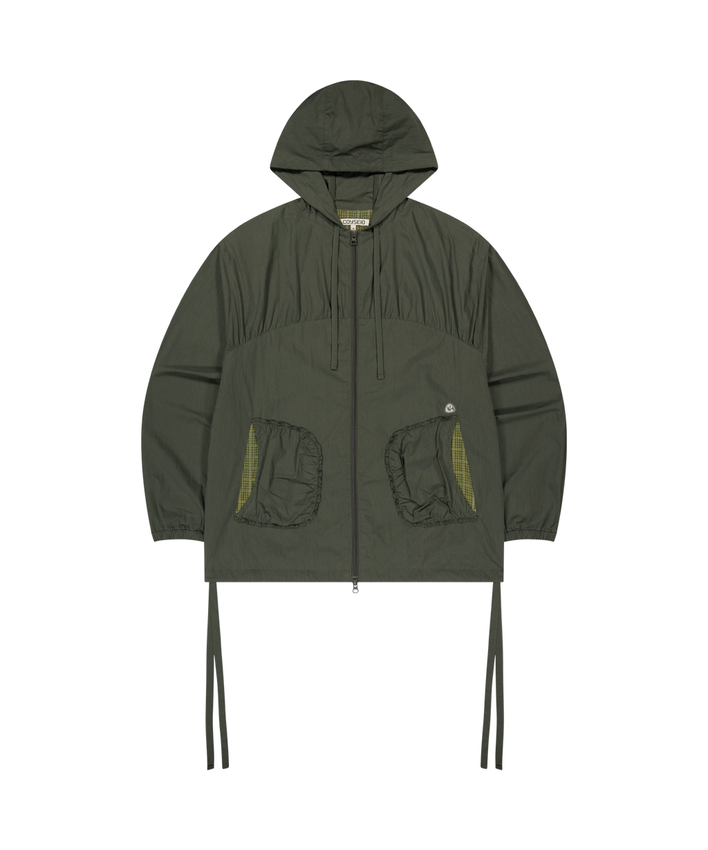 CHECK WRINKLES WIND BREAKER OLIVE