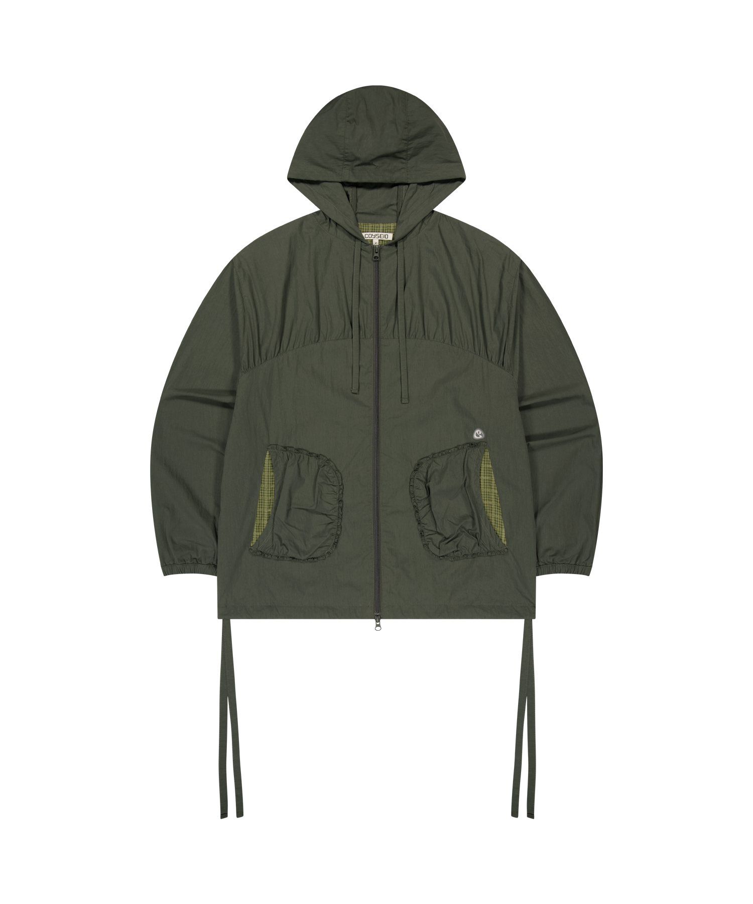 CHECK WRINKLES WIND BREAKER OLIVE