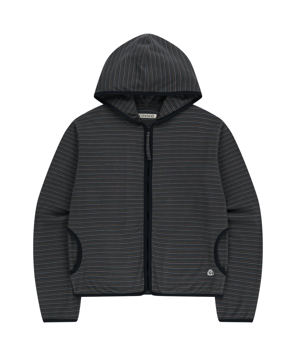 STRIPE FLEECE HOOD ZIP-UP CHARCOAL