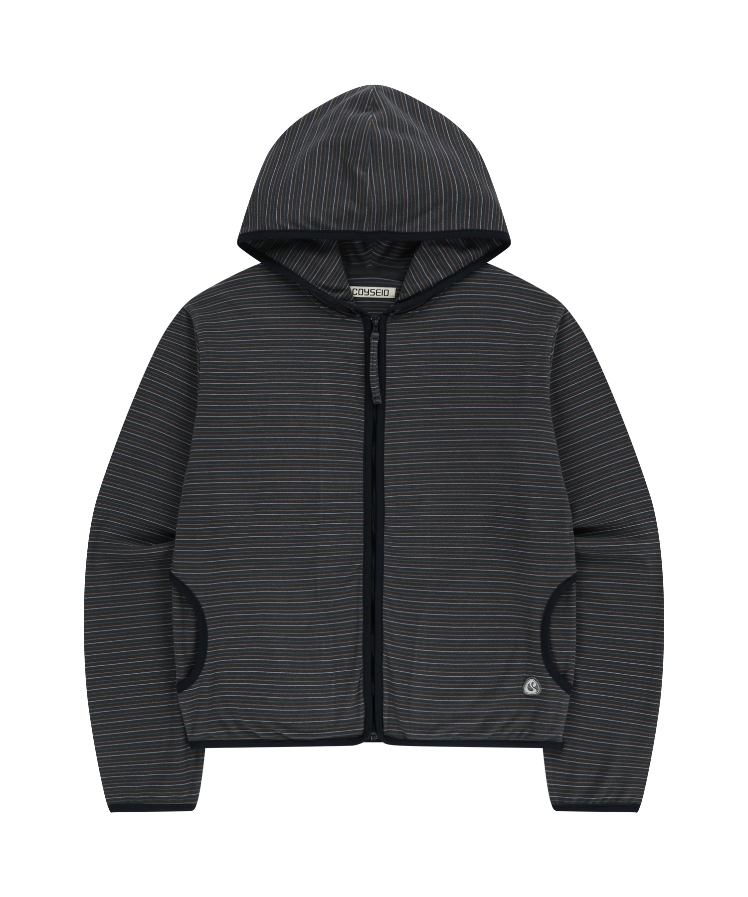 STRIPE FLEECE HOOD ZIP-UP CHARCOAL
