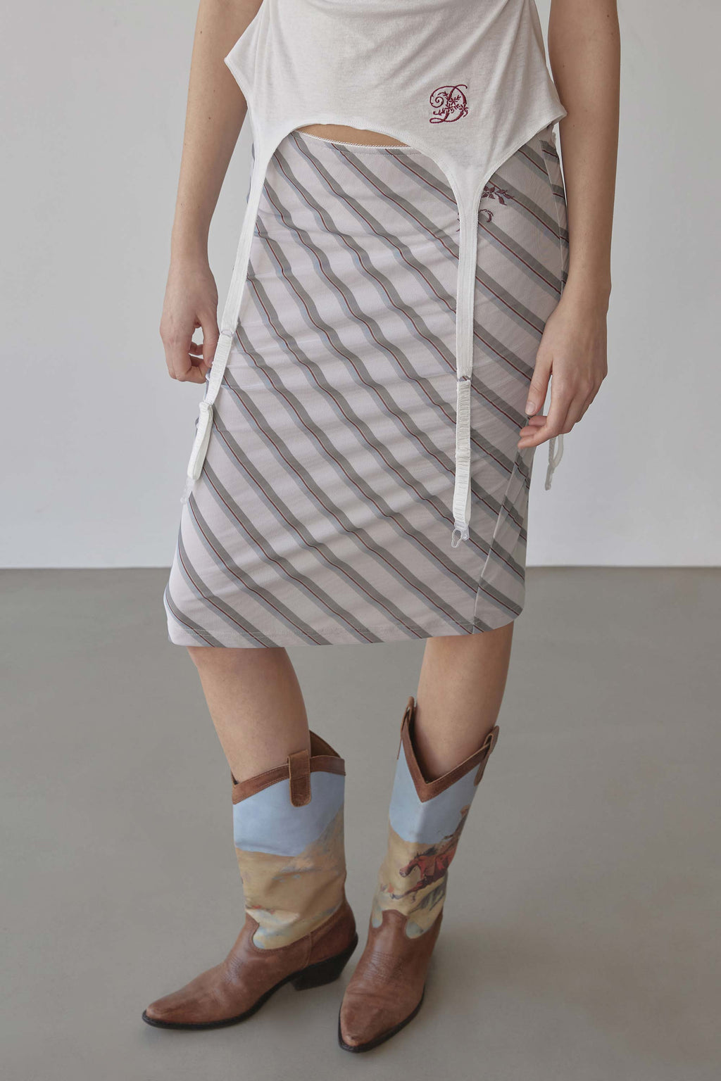 Mesh Stripe Midi Skirt Butter