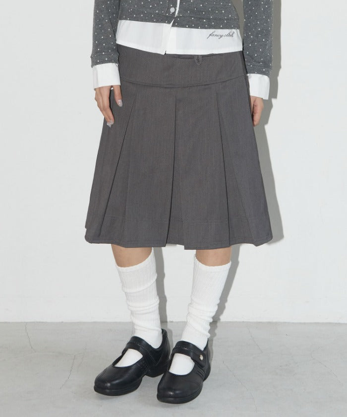 NF FORMAL BUTTON PLEATS MIDI SKIRT (GRAY)