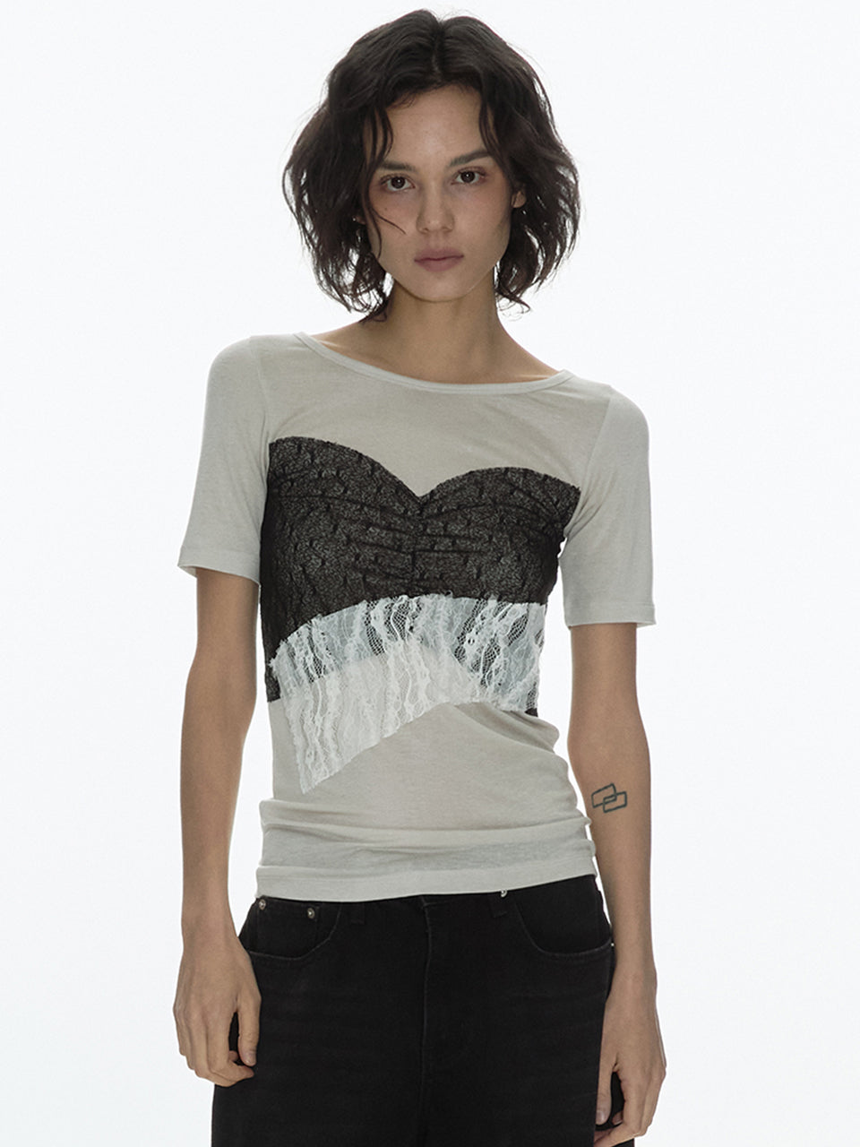 Layering Shirring T-Shirt Beige