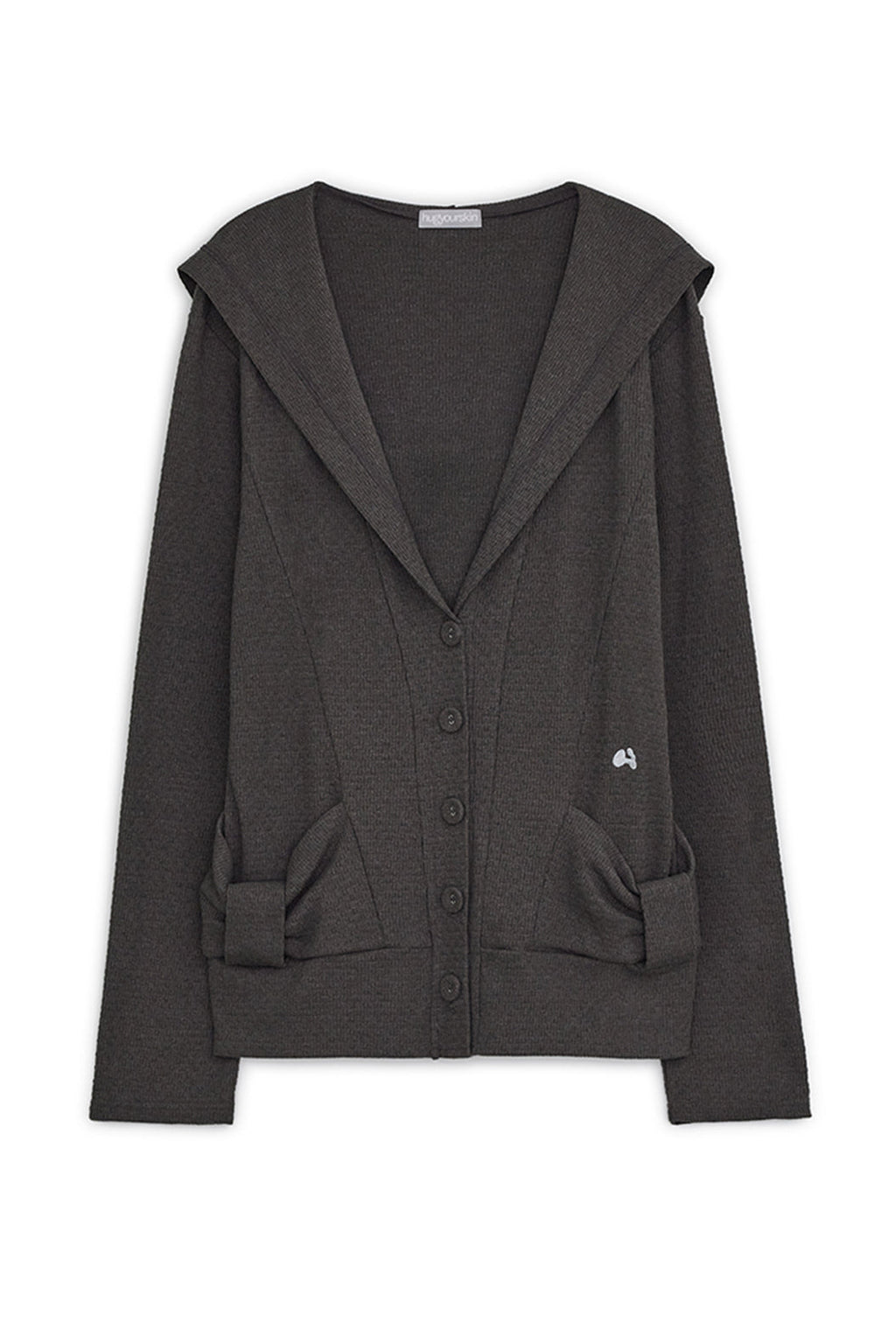 Hooded ribbon cardigan (Charcoal)