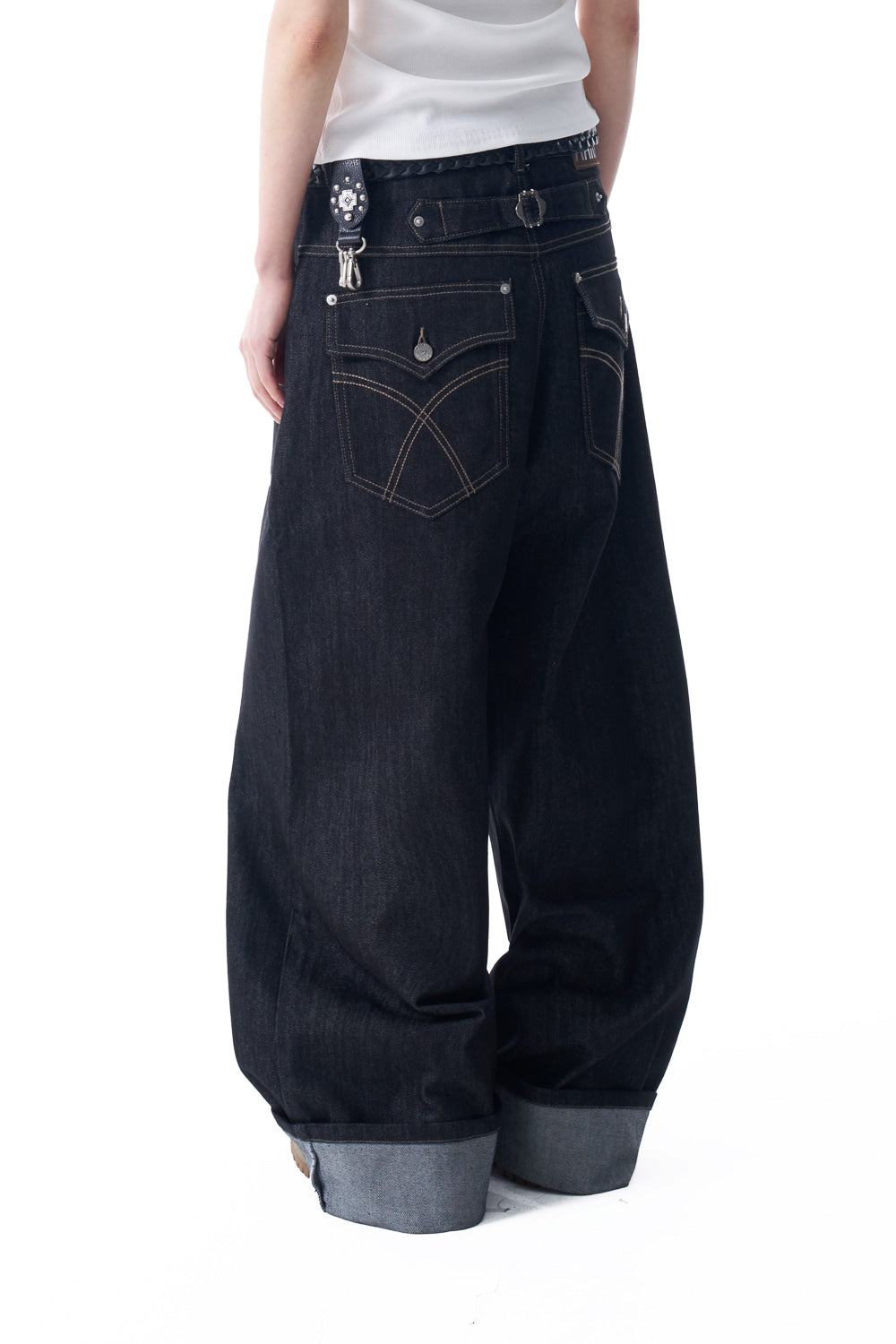 Cinch Back Denim Pants (Black)