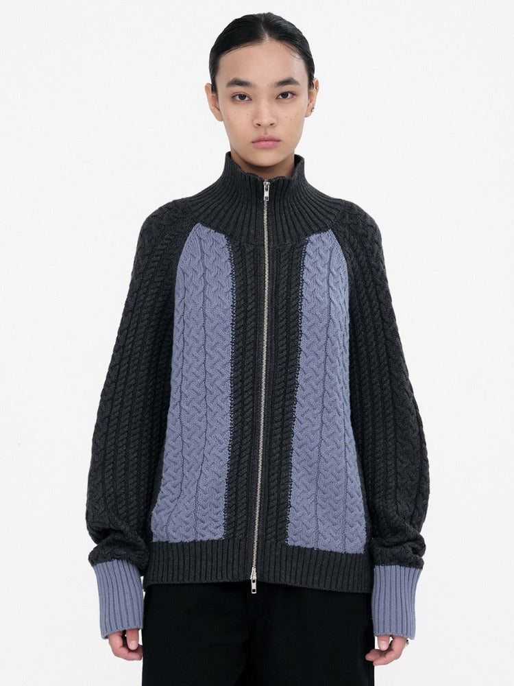 Mono Wool Knit Zip Up Charcoal