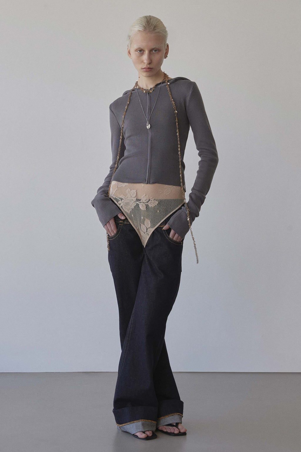 Silhouette Knit Zip-Up Hoodie Charcoal