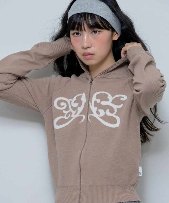 REGLAN SYMBOL KNIT ZIP-UP (MOCHA)