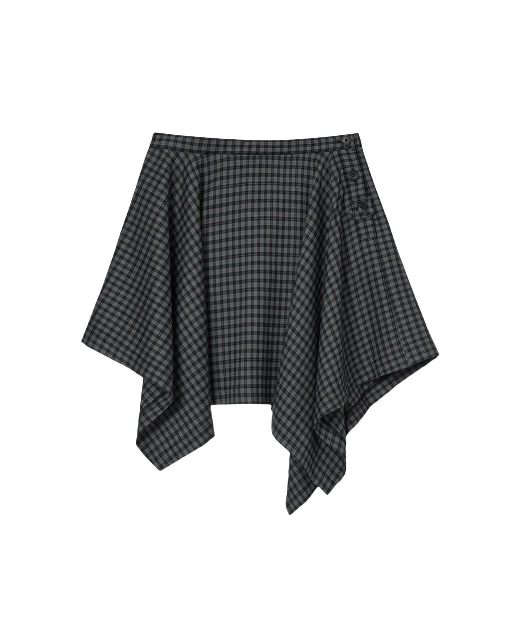 ASYMMETRIC DRAPE CHECK SKIRT BLACK