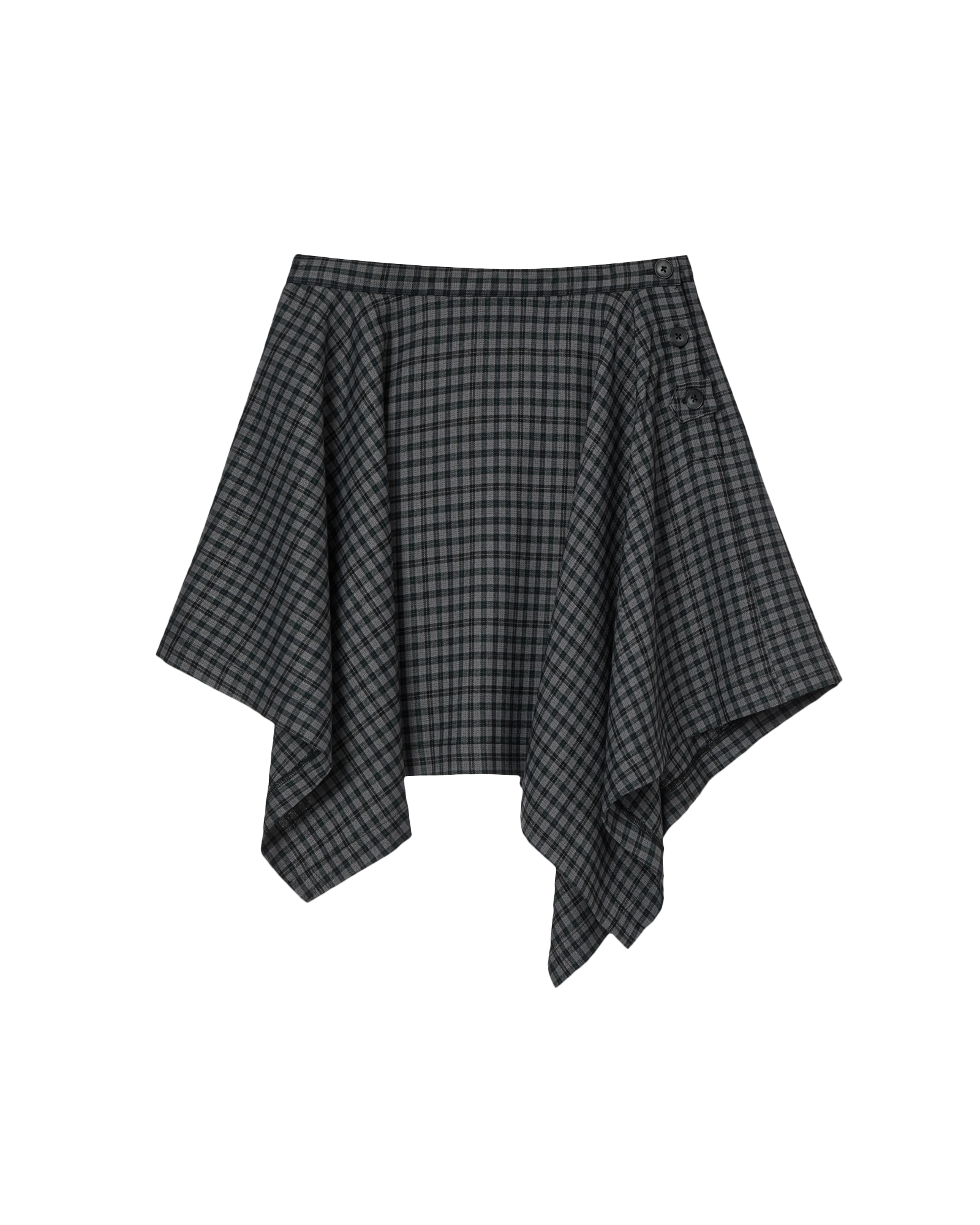 ASYMMETRIC DRAPE CHECK SKIRT BLACK