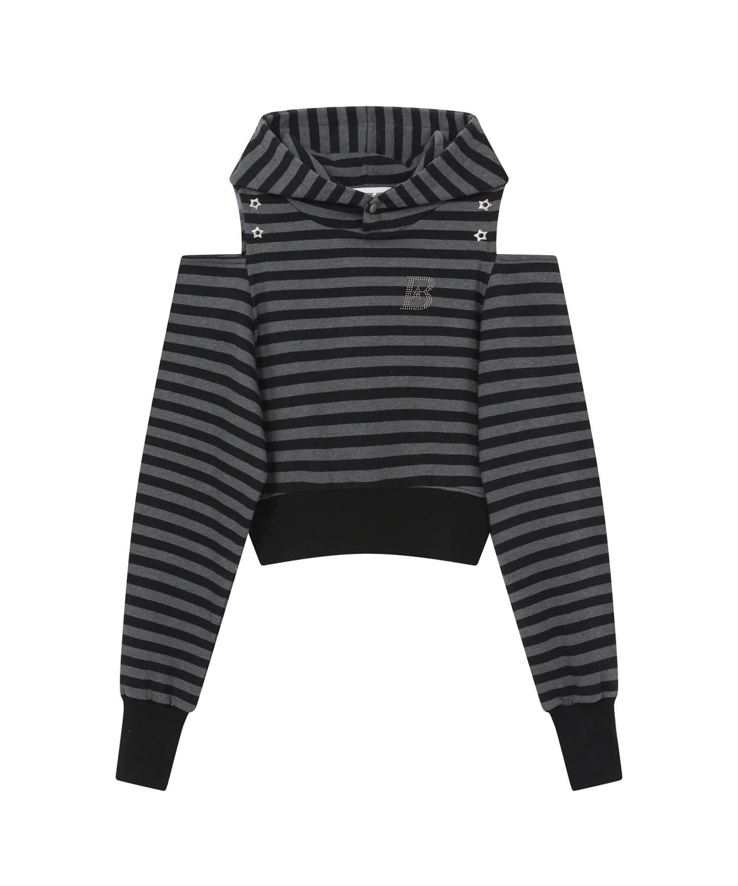 Stripe Cutout Off-Shoulder Cropped Hood Black
