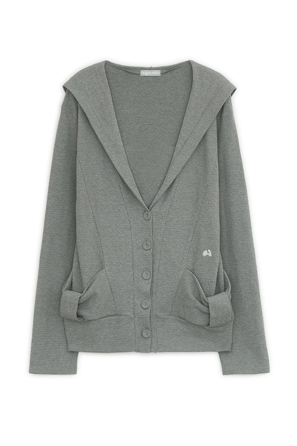 Hooded ribbon cardigan (Gray)