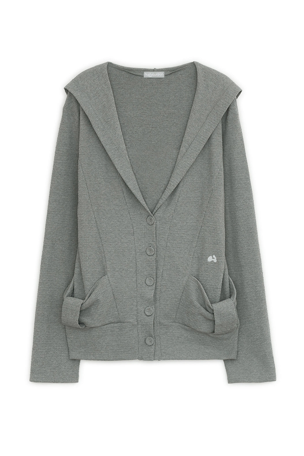 Hooded ribbon cardigan (Gray)