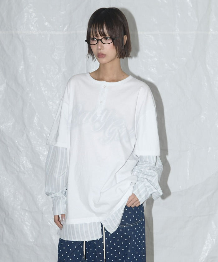 BABY GIRL STRIPE LAYERED TEE (WHITE)