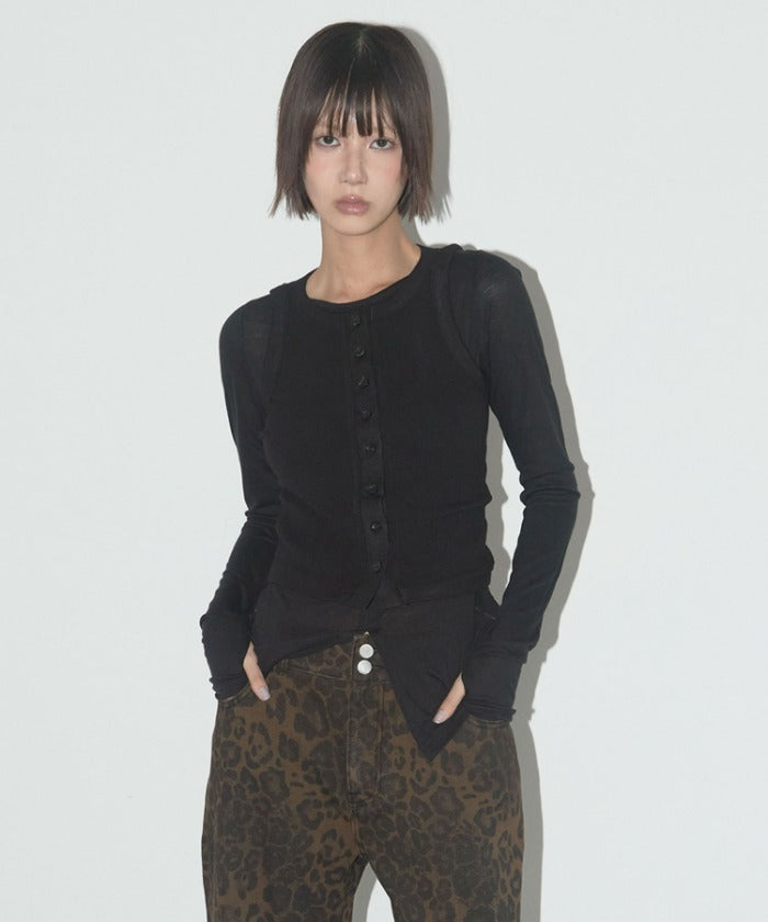 3-WAY BUTTON LAYERED LONG SLEEVE (BLACK)