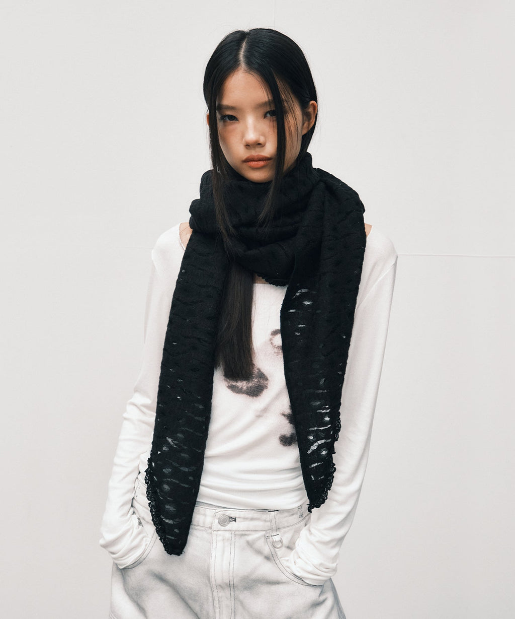 Lace Fleece Shawl Muffler_ Black