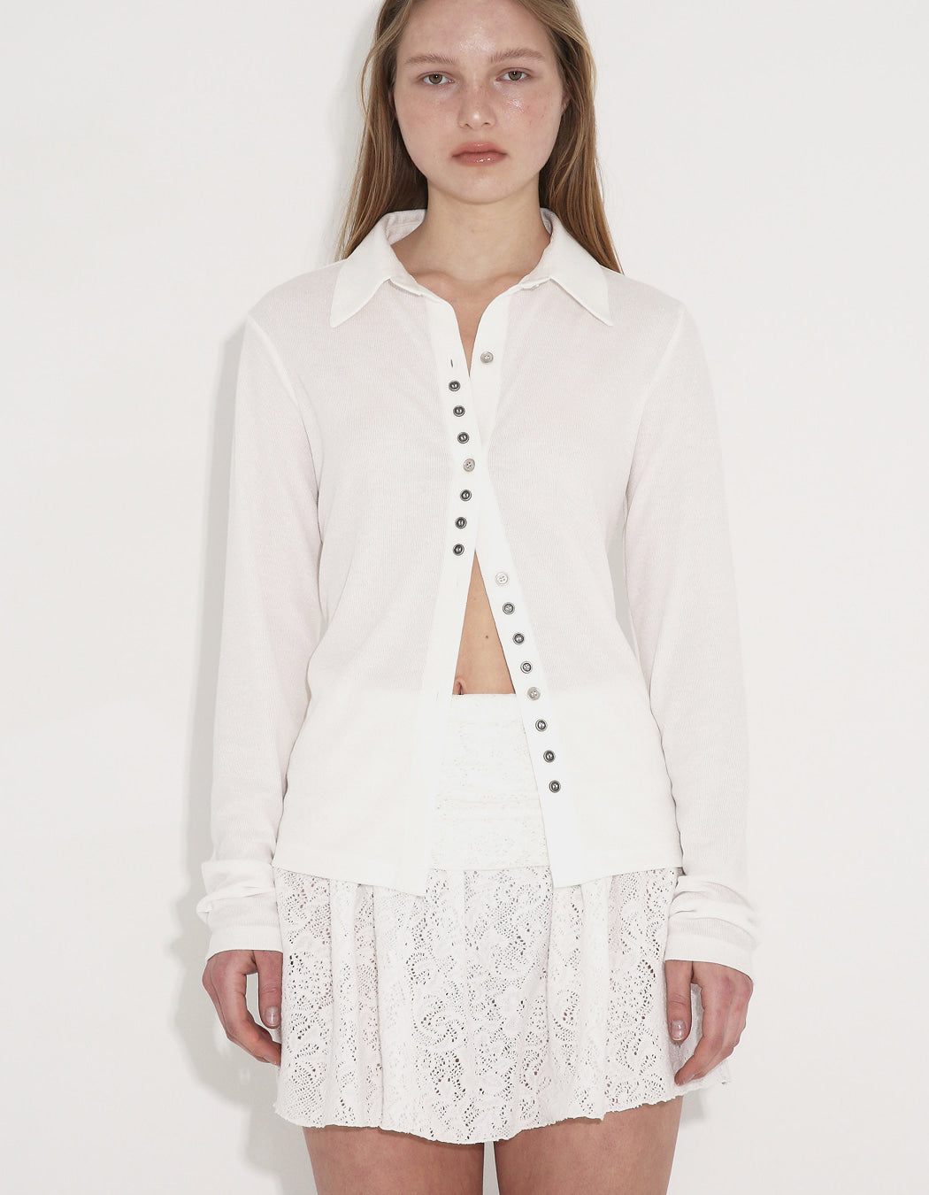 BUTTON GLITTERED JERSEY SHIRT / 2 COLOR