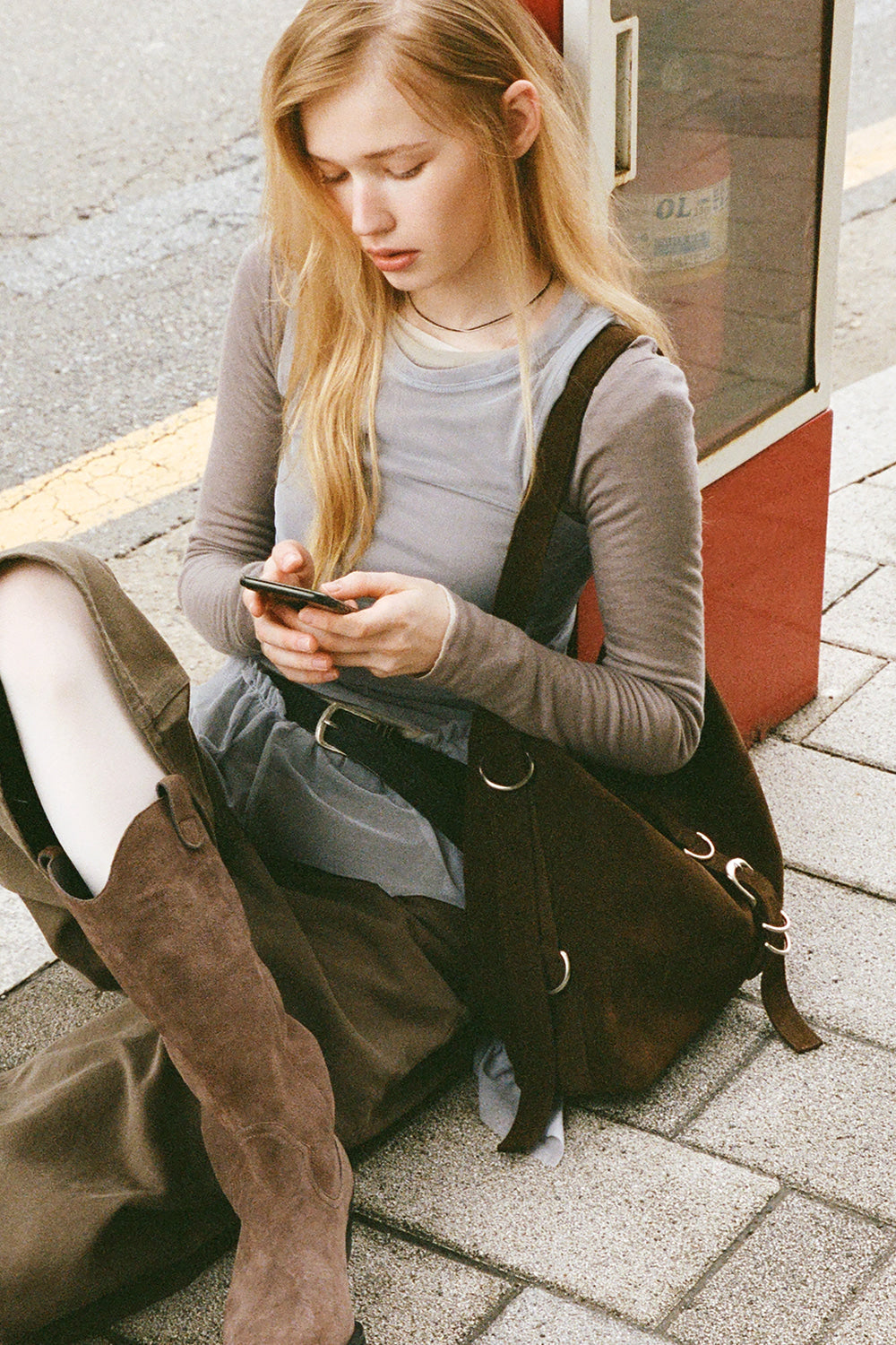 DIDI BELTED BIG BAG(2-WAY) / BROWN SUEDE