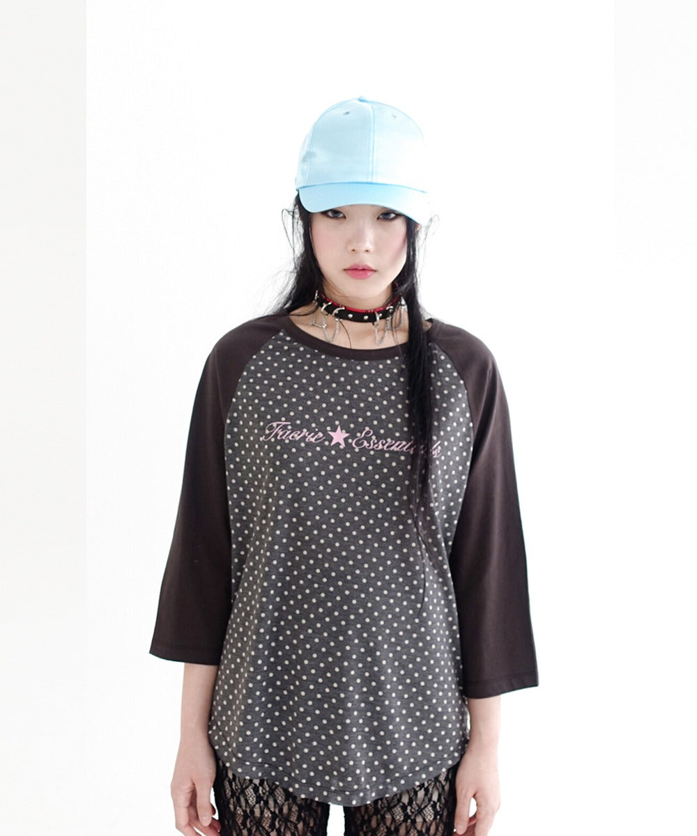 dot raglan sleeve top / charcoal