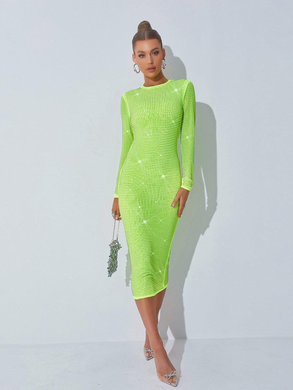 Neriah Crystal Embellished Midi Dress In Green