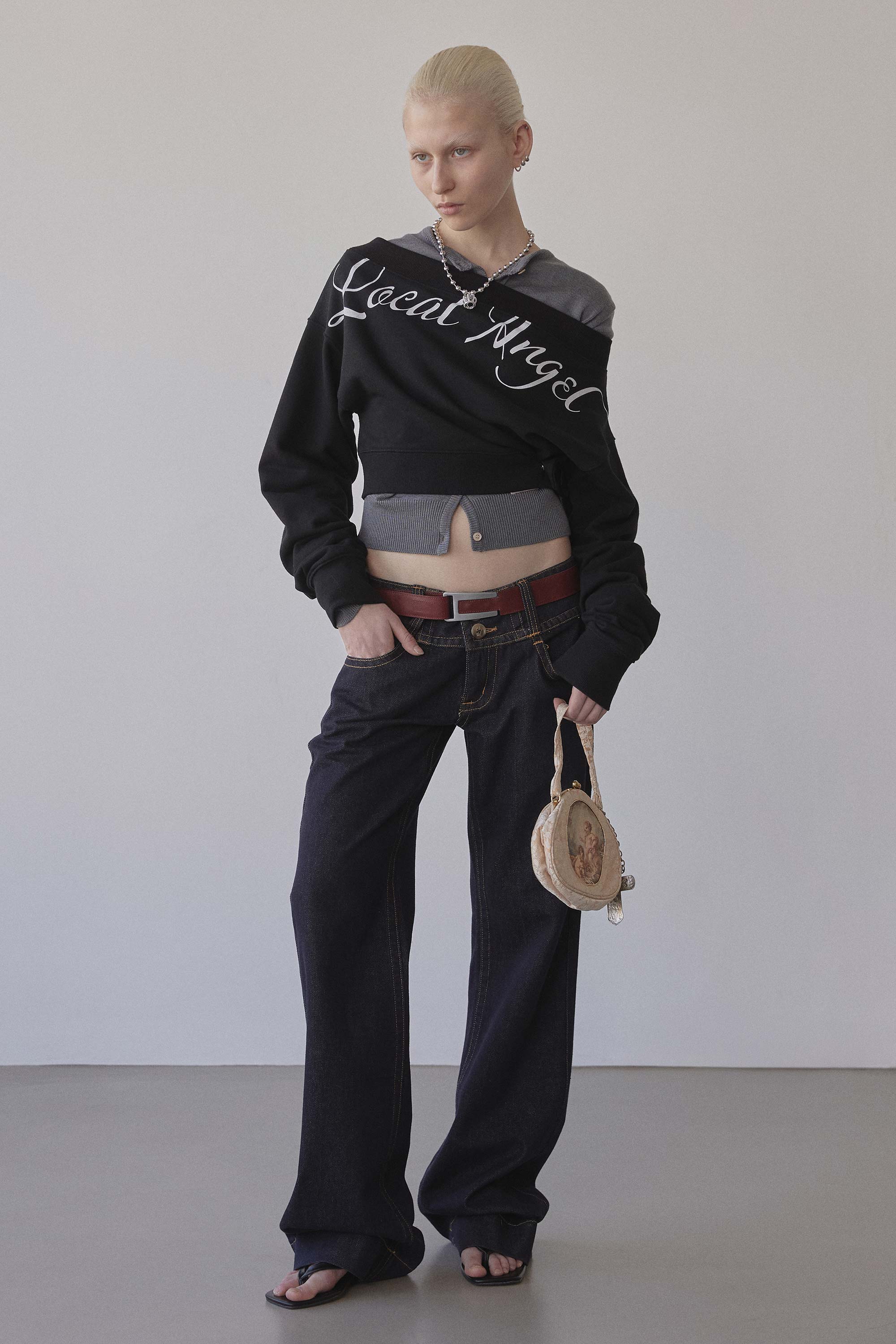 Off-Shoulder Cropped Sweatshirt Black