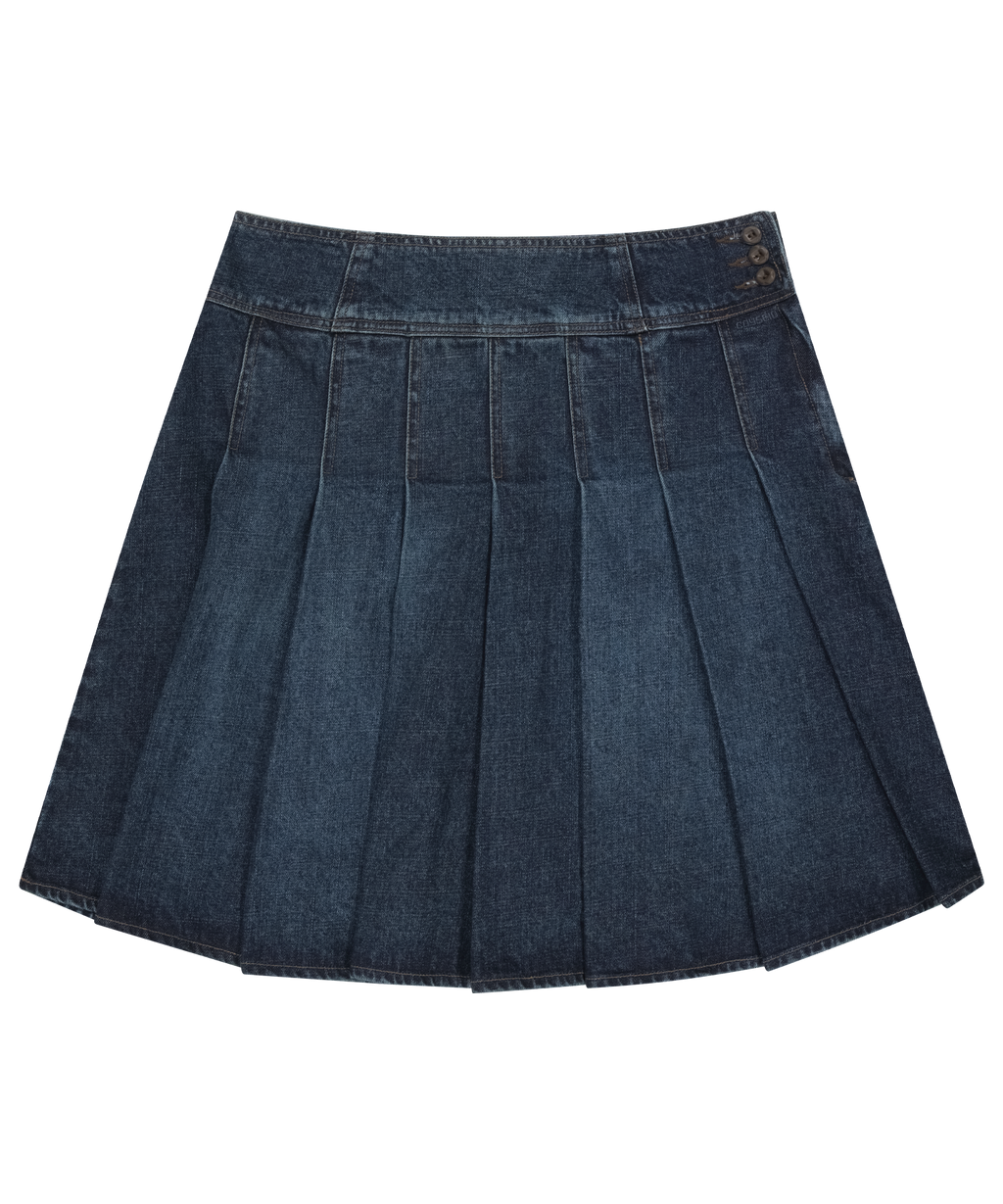 DEEP DENIM PLEATS SKIRT NAVY