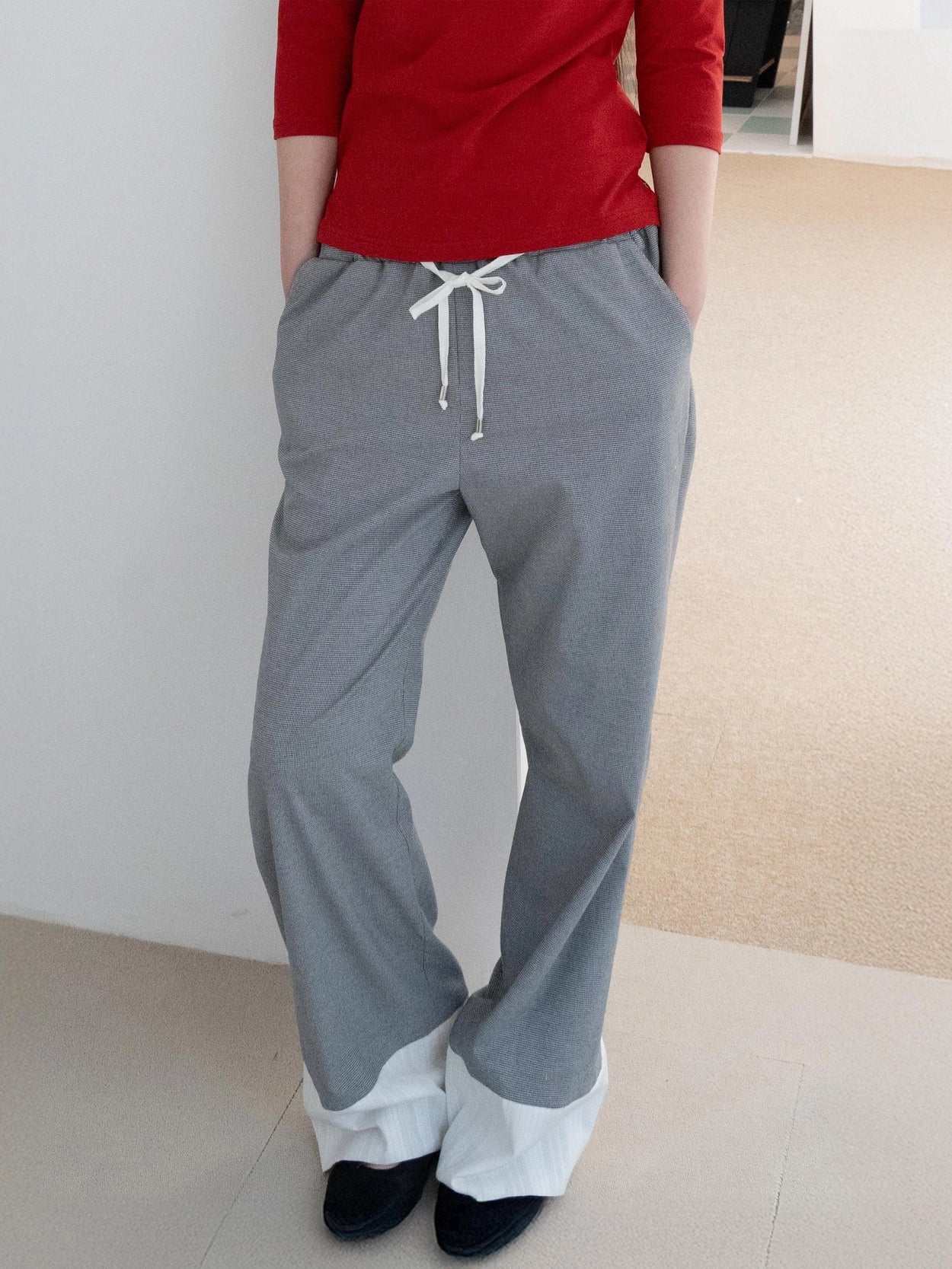 CHECK LACE PANTS (GREY)