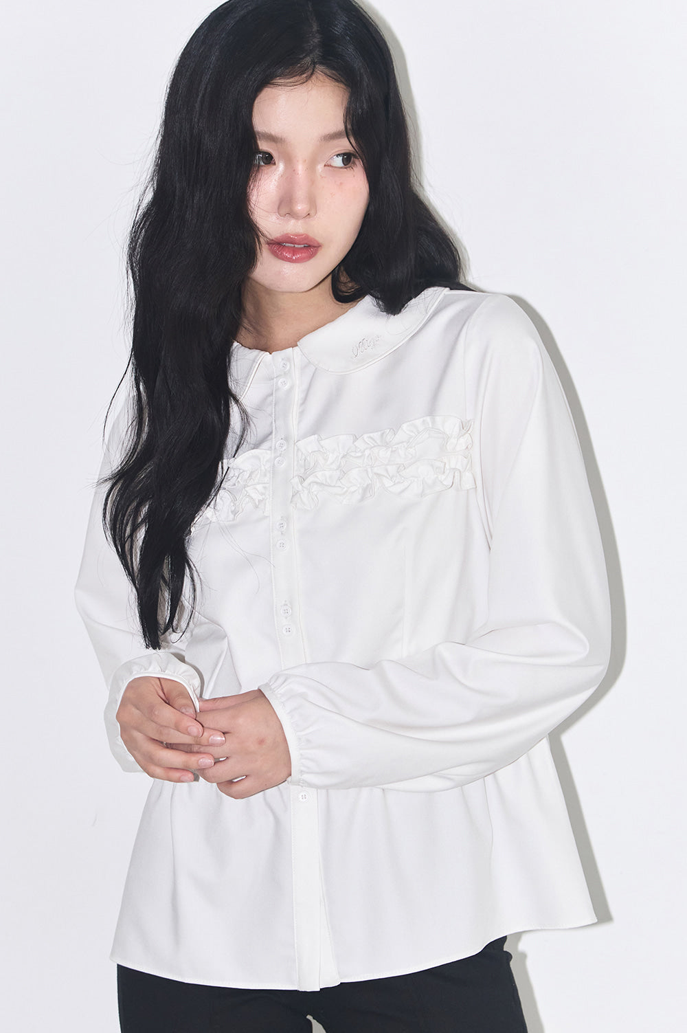 Ruffle Round Shirt White