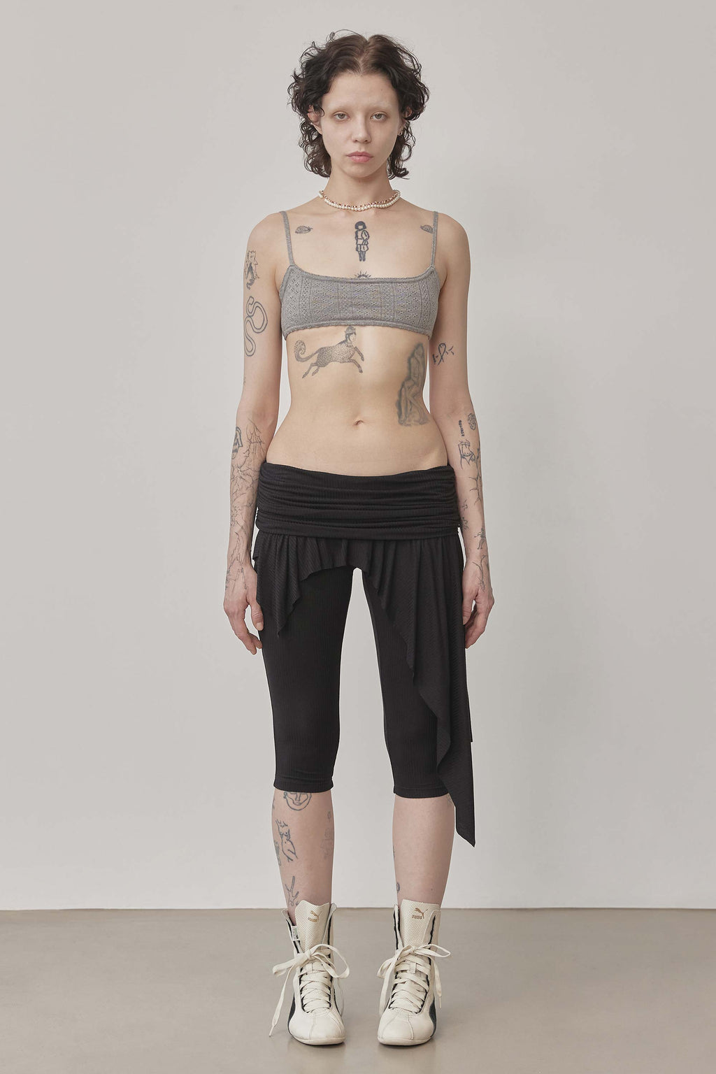 Eyelet Knit Bustier Melange Gray