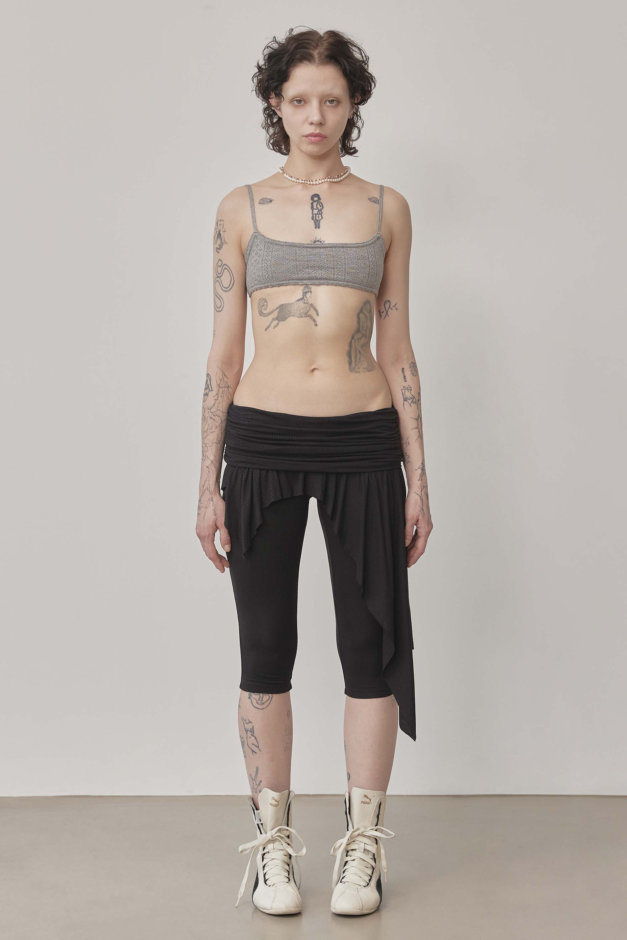 Eyelet Knit Bustier Melange Gray