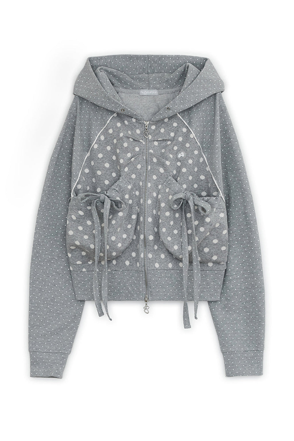 Dot big pocket hoodie zip-up (Gray)