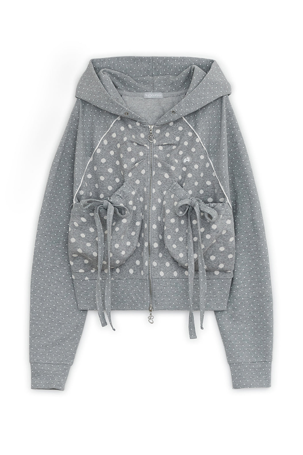 Dot big pocket hoodie zip-up (Gray)