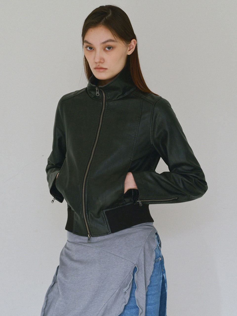 Ribbed Leather Work Jacket Black