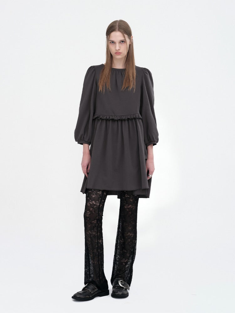 Puff Sleeve Jersey Dress Deep Charcoal