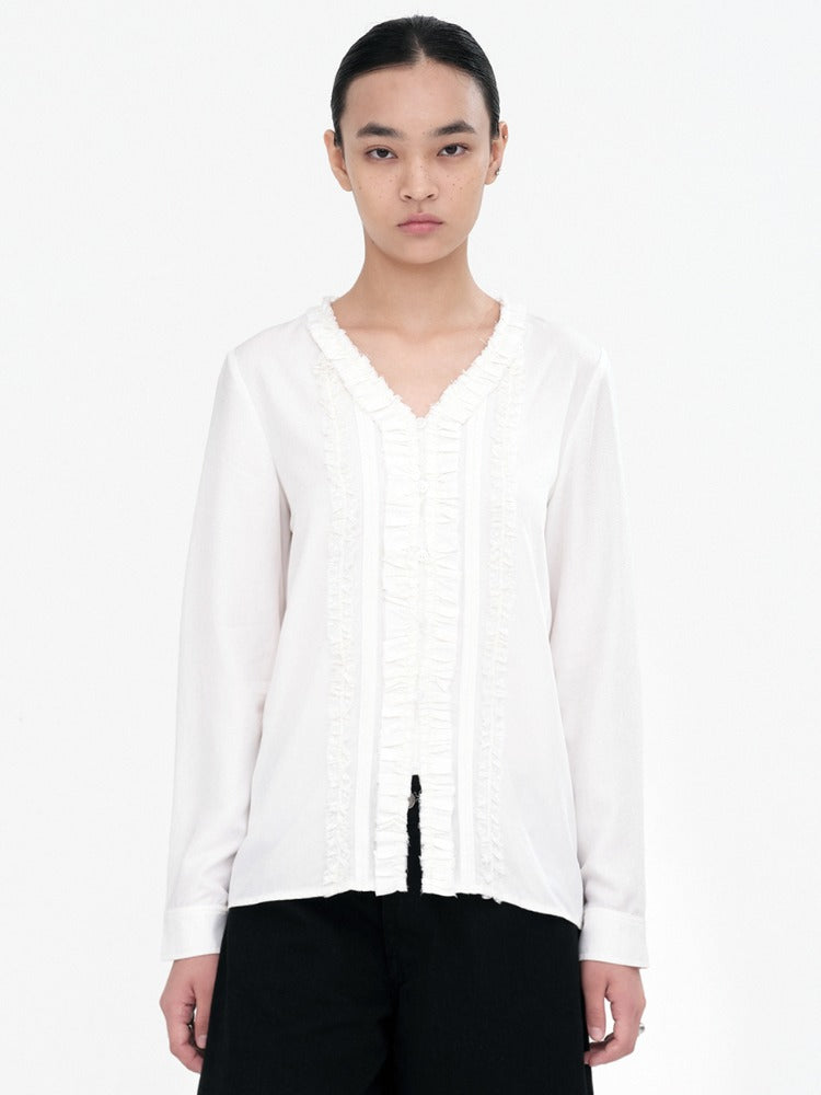 Lace Trimming Blouse White