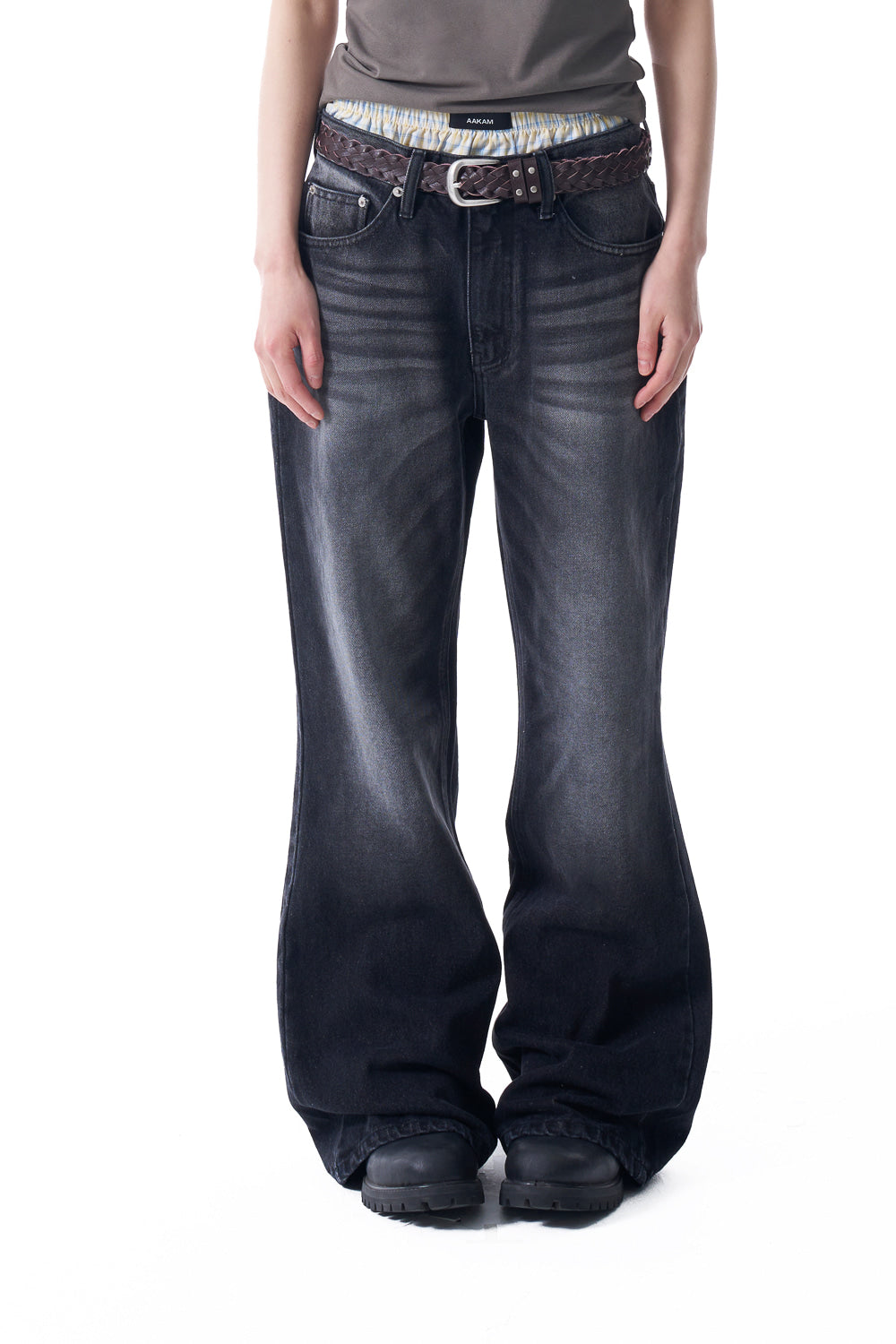 Washed Flare Denim Pants (Black)