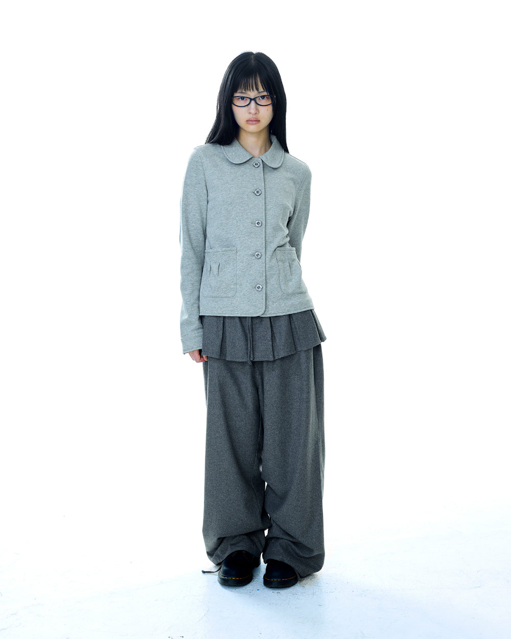 PLEATS OVER WOOL PANTS GREY