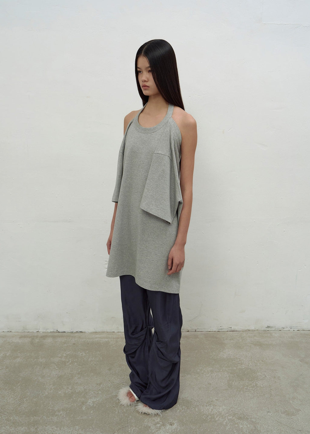HALTERNECK OVERSIZED T-SHIRT (MELANGE GREY)