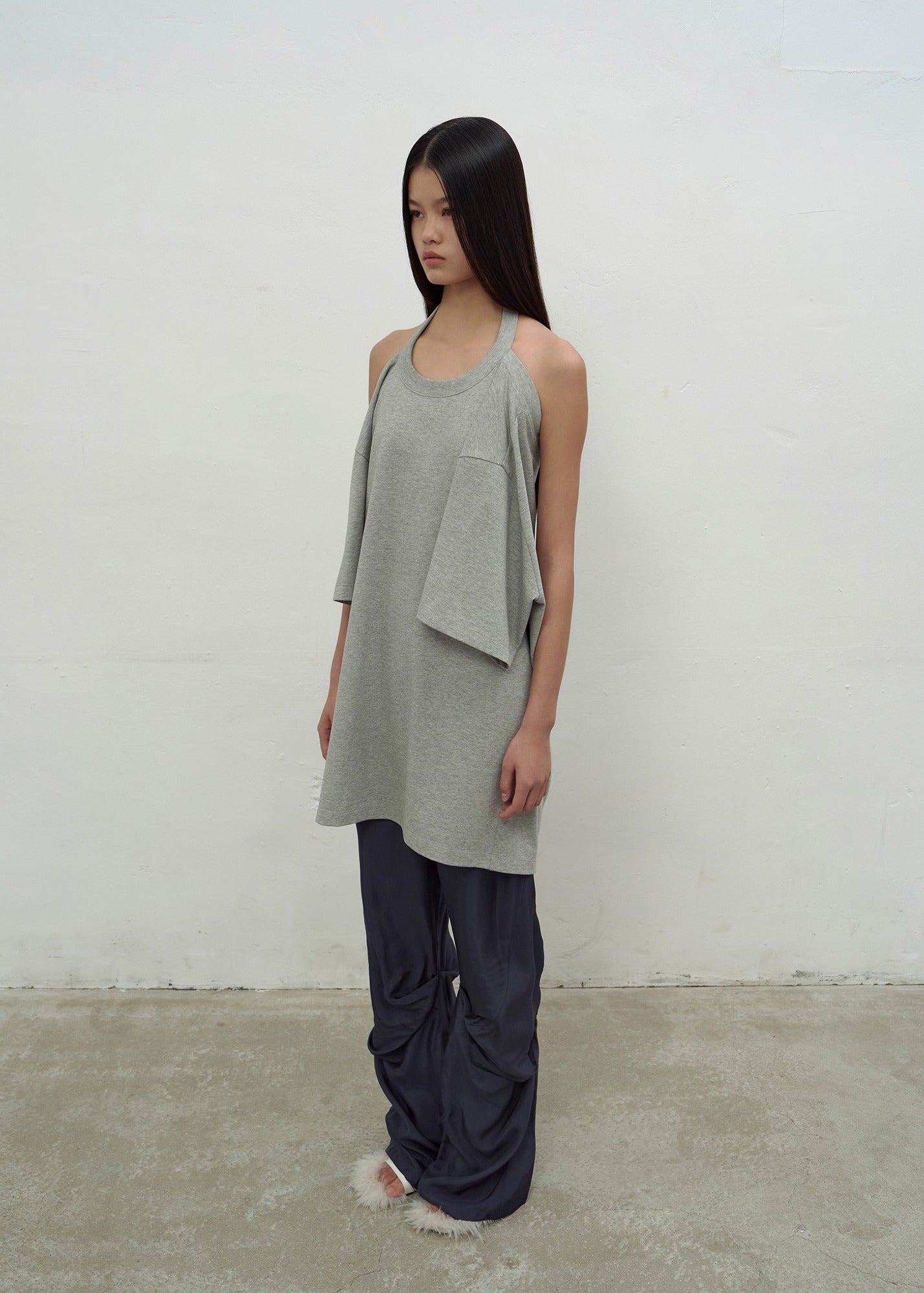 HALTERNECK OVERSIZED T-SHIRT (MELANGE GREY)
