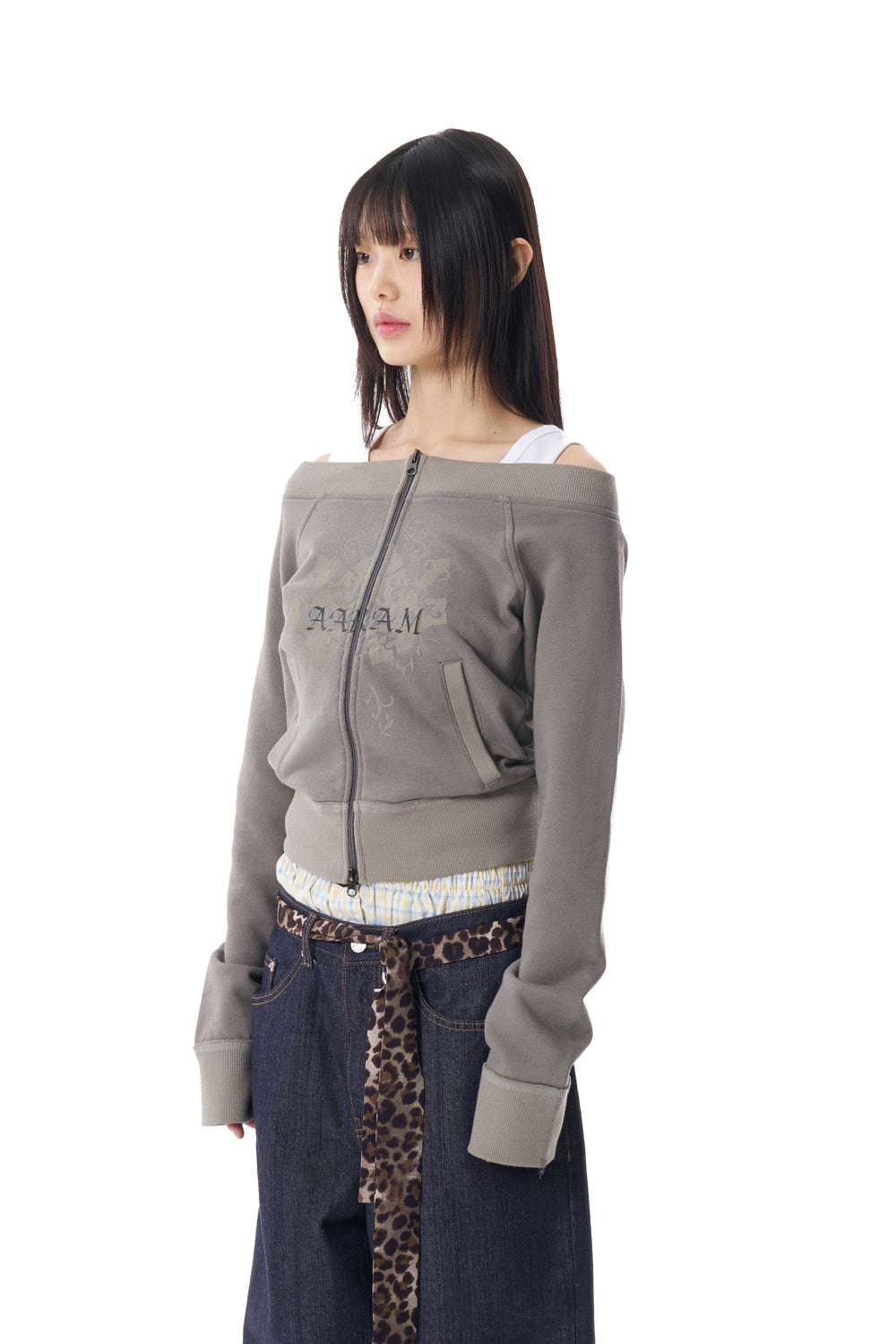 CROS2 Off-shoulder Zip-Up (Khaki)