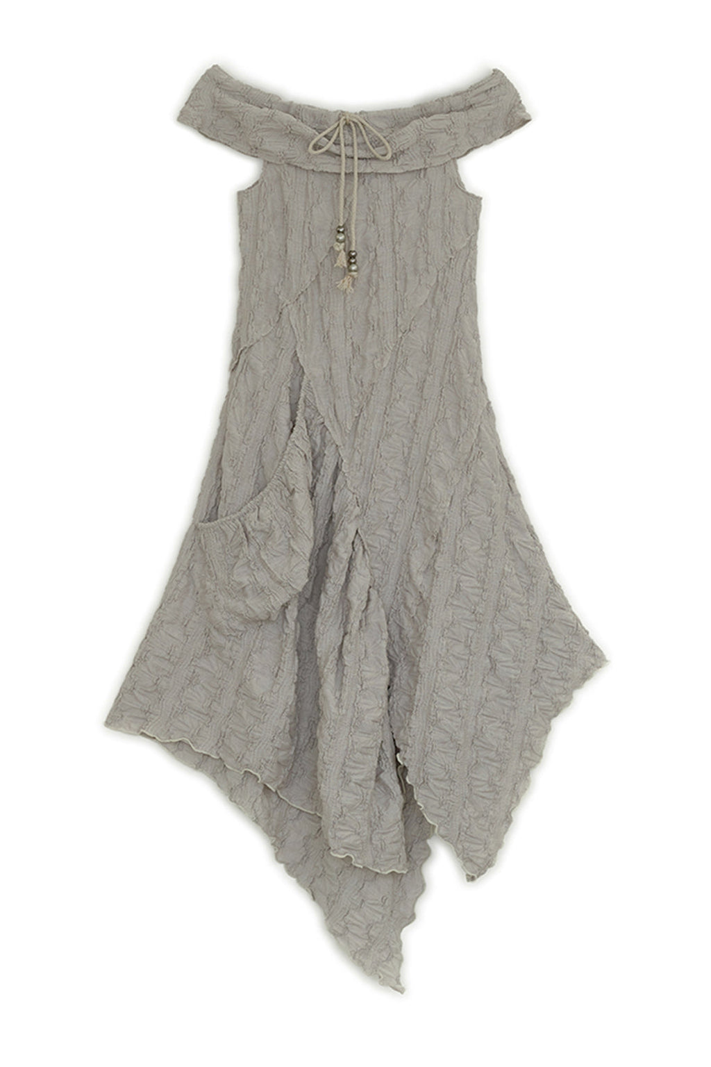 Draw-string off-shoulder dress (Beige)