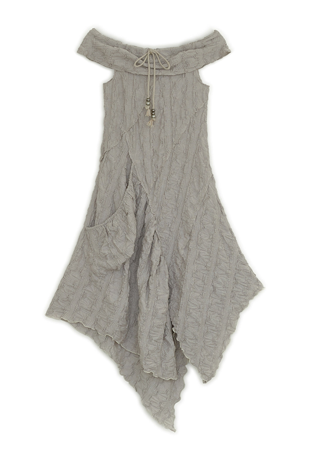 Draw-string off-shoulder dress (Beige)