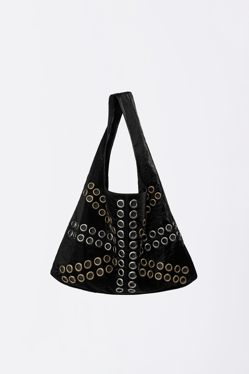 Stud Metallic Hobo Bag Black