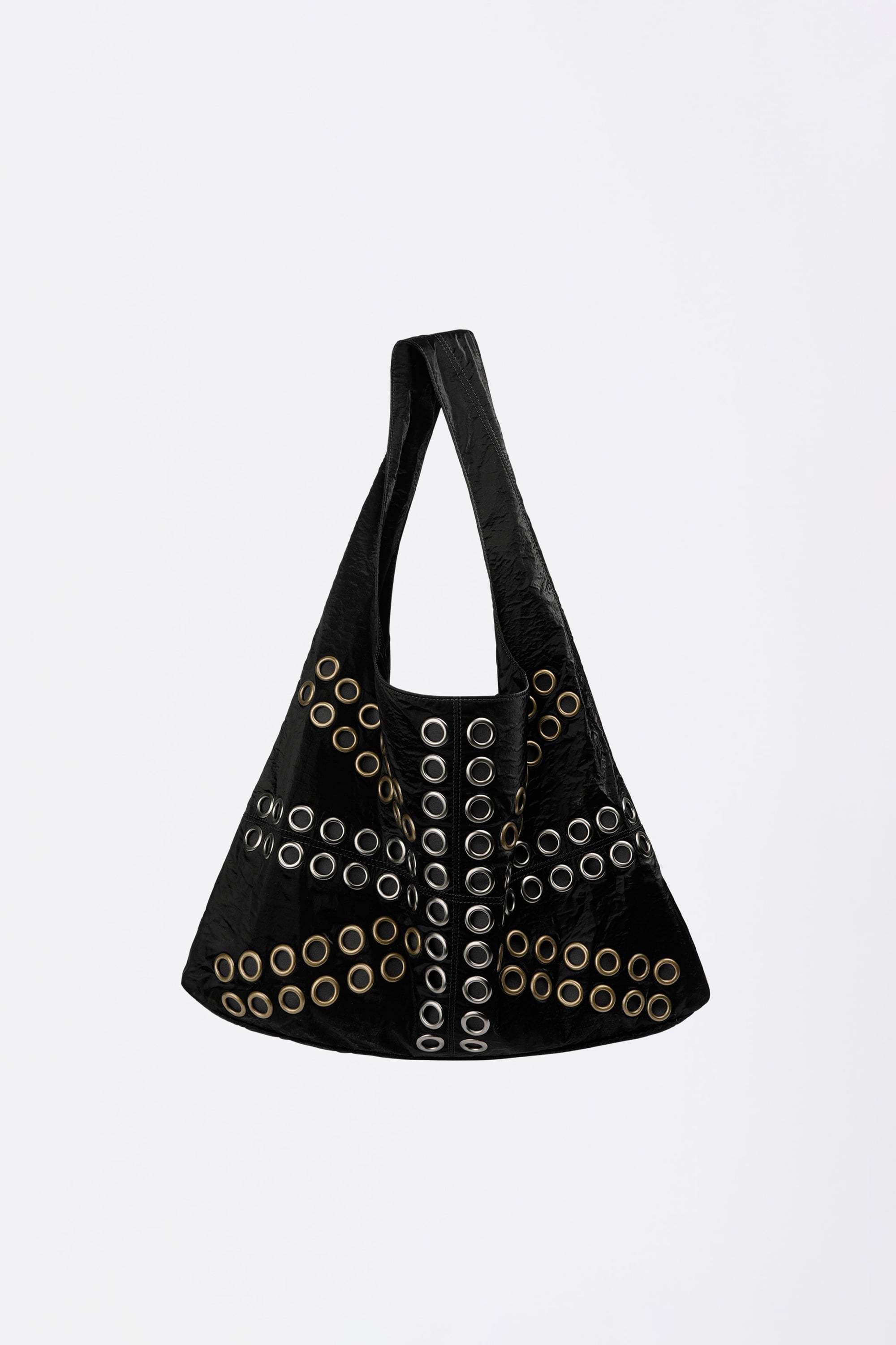 Stud Metallic Hobo Bag Black