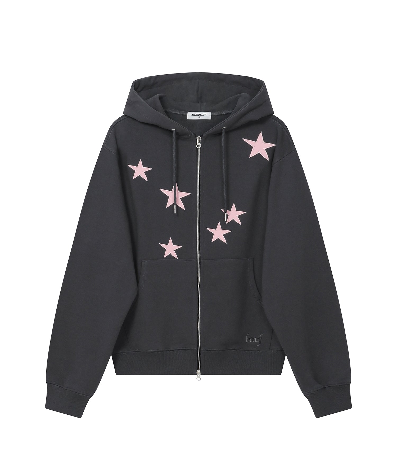 Star symbol hood zip-up. Charcoal